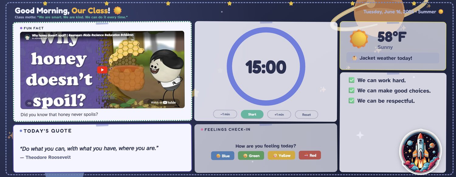 Space theme classroom board